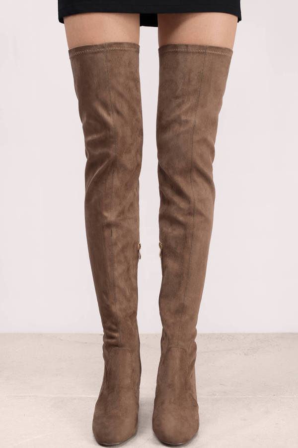 Taupe Boots - Zip Up Boots - Cute Over The Knee Boots - $36 | Tobi US