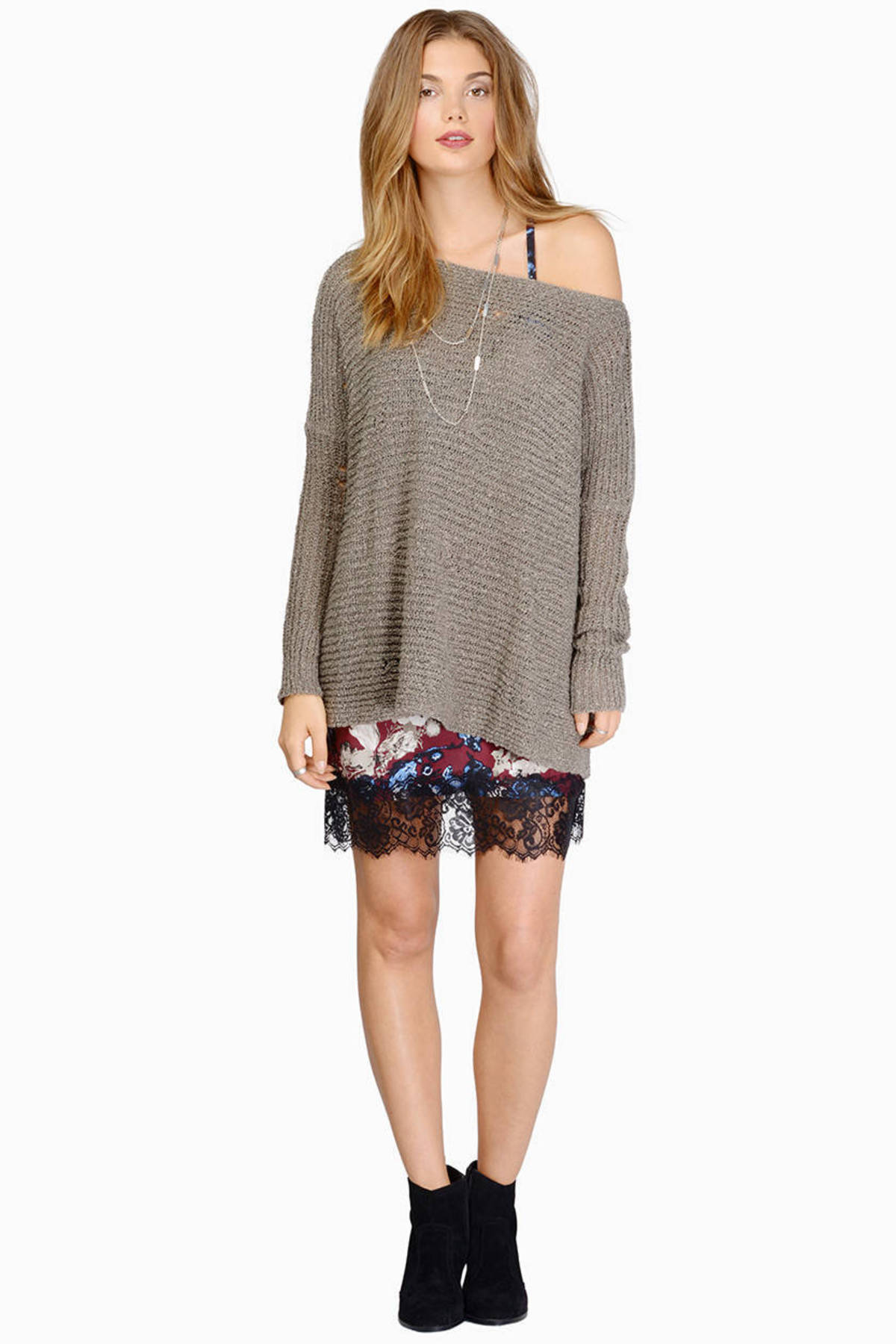 Getting Knitty Sweater in Taupe - $58 | Tobi US