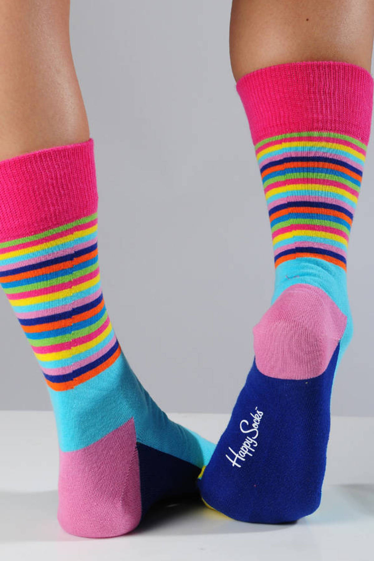 Turquoise Socks With Mini Multi Stripes in Turquoise - $10 | Tobi US