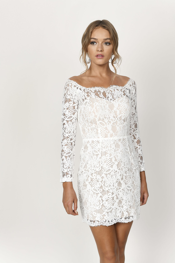 White Bodycon Dress - Tight Wedding Dress - White Lace Bardot Dress ...