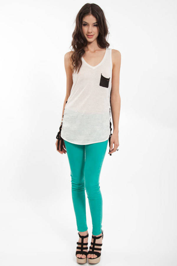 Criss Cross Side Tank Top in White and Black - $54 | Tobi US
