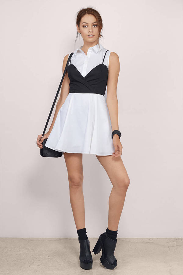 White & Black Skater Dress - White Dress - A Line Dress - Skater Dress ...