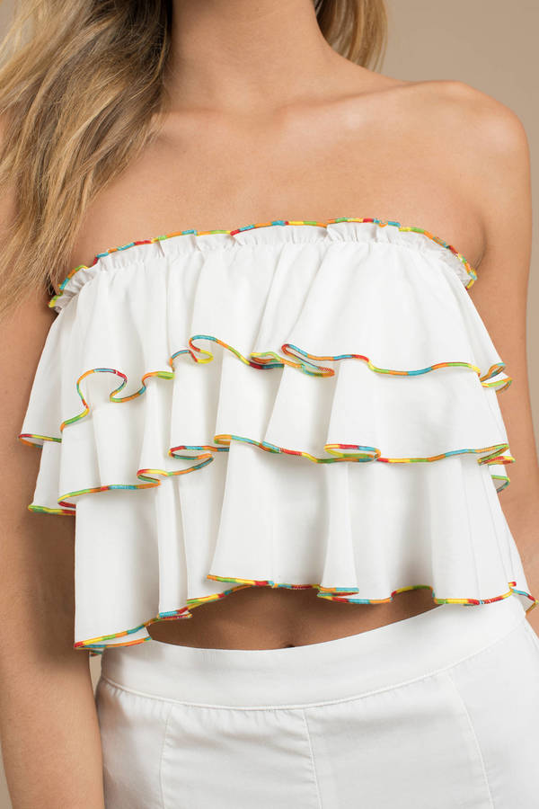 white tube top with ruffles