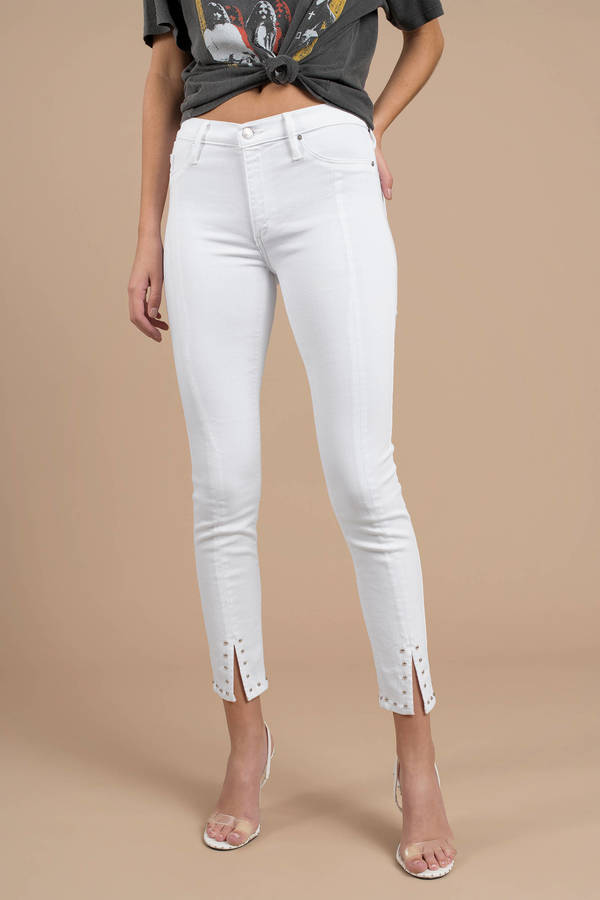 Kendall Front Slit Skinny Jeans in White - $109 | Tobi US