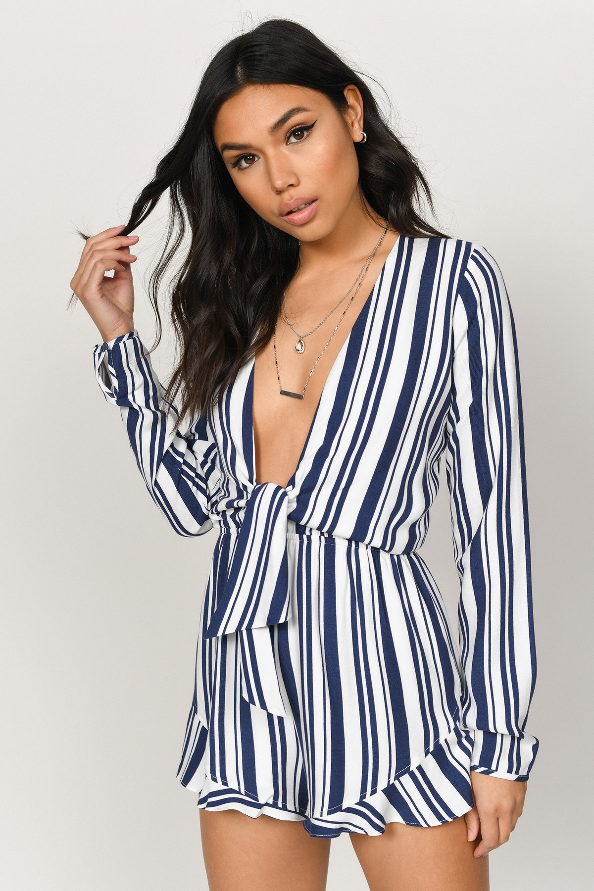 Angel Striped Plunging Romper in White Multi - $72 | Tobi US