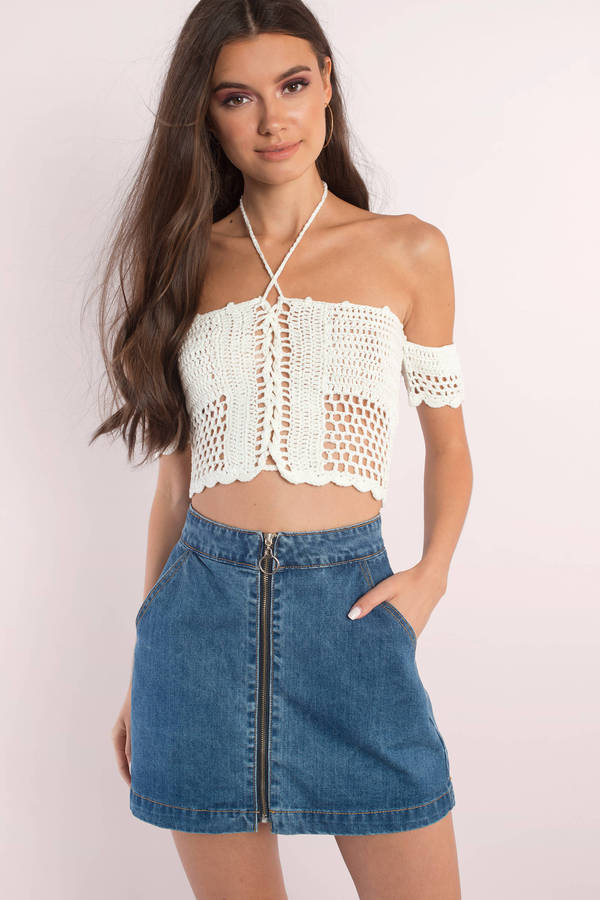 white crochet off the shoulder top