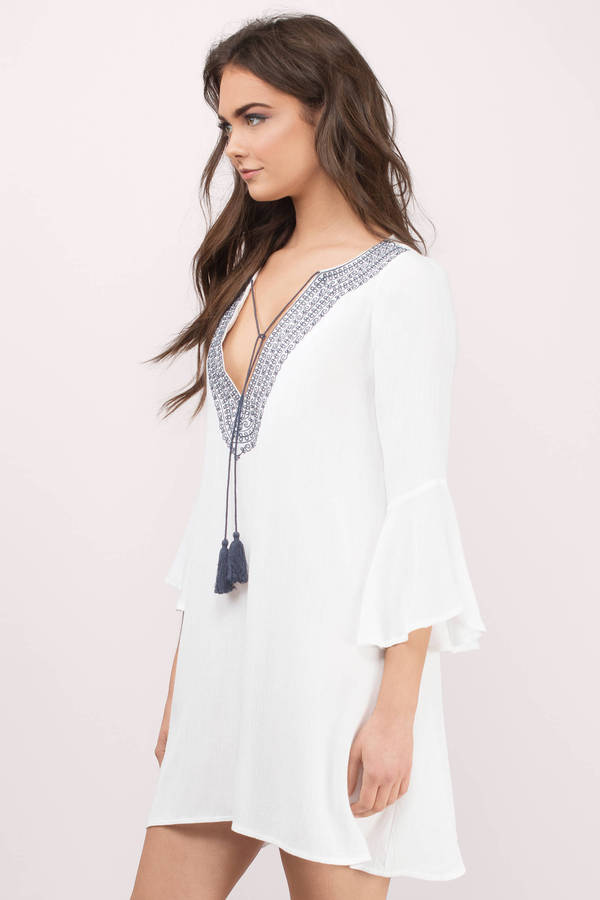 White Boho Dress - White And Blue Embroidered Dress - Kaftan Dress ...