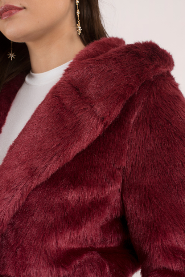 wine red fur coat