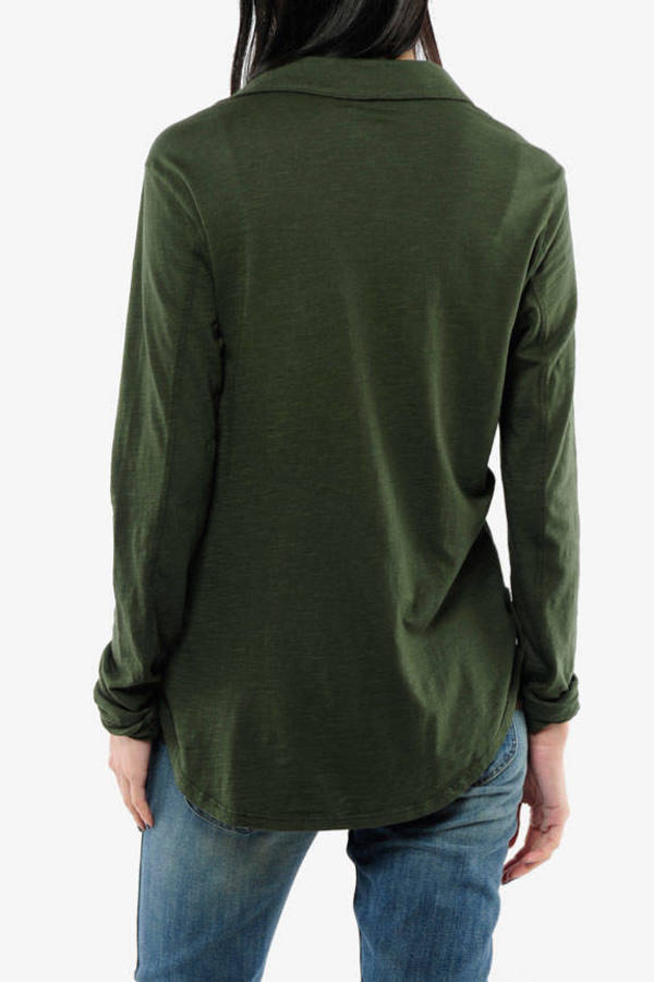 Martha Winter Slub Button Down Shirt in Algae - $32 | Tobi US