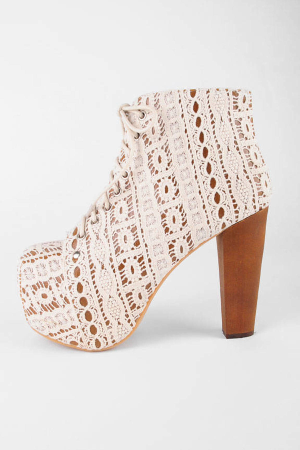 Lita Lacey Lace Up Platform Booties in Beige Ivory Lace - $160 | Tobi US