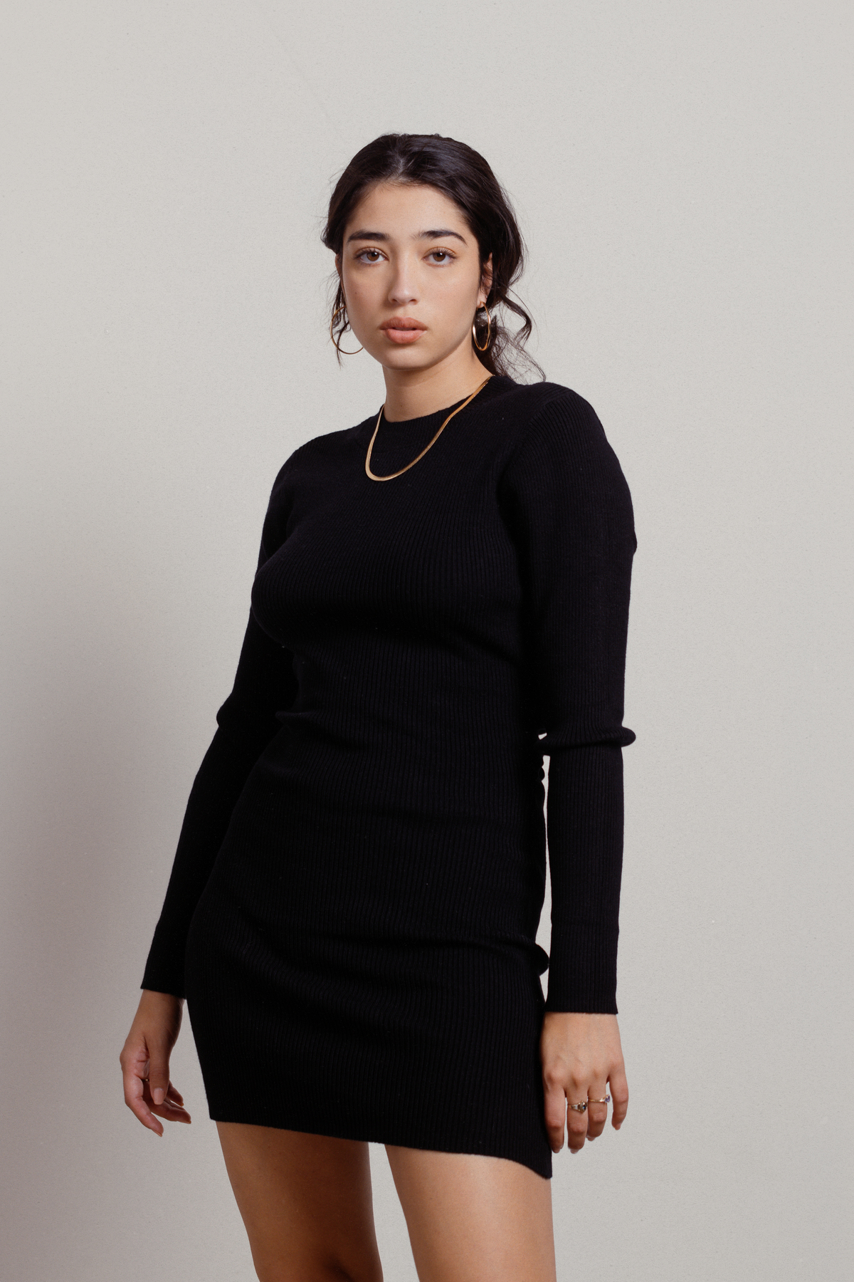 black mock neck sweater dress