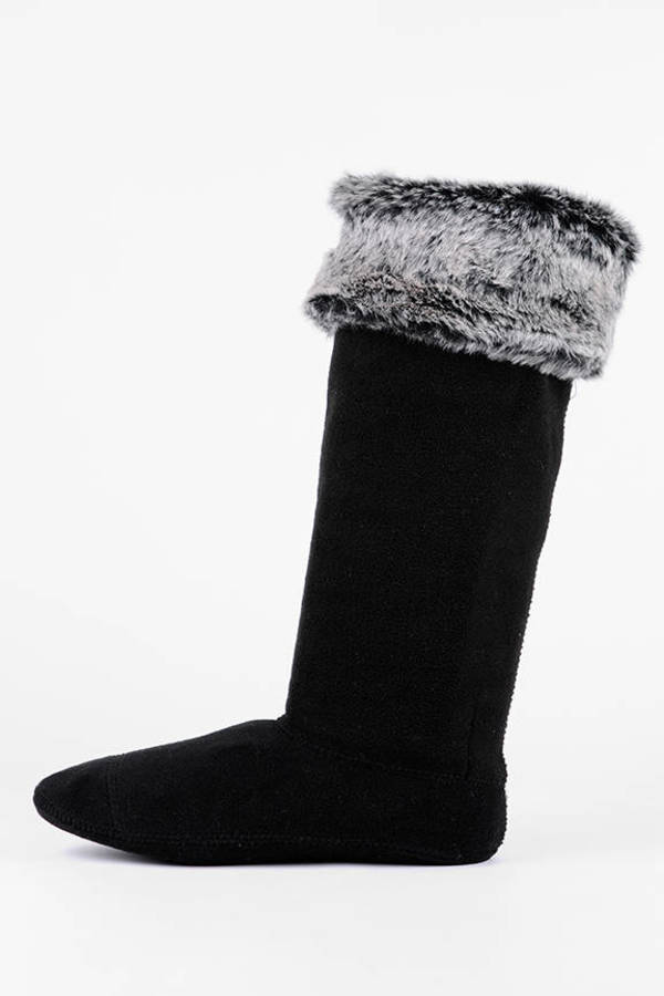 Black Hunter Welly Socks - Furry Cuff Socks - Black Faux Fur Boot Socks ...