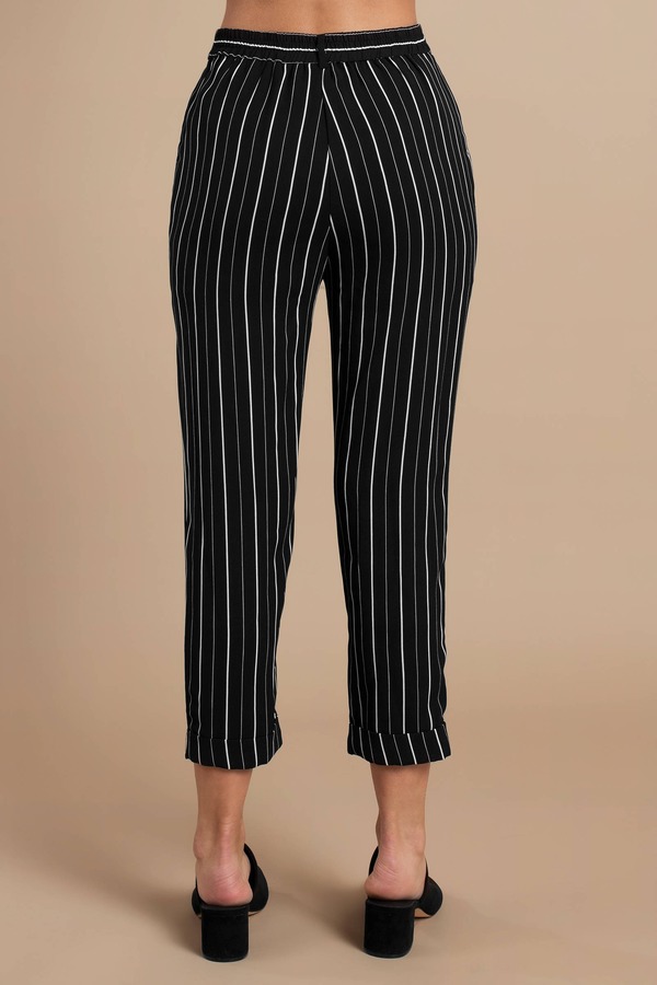Black Pants - Tapered Stripe Pants - Black Pinstripe Capri Pants - $34 ...