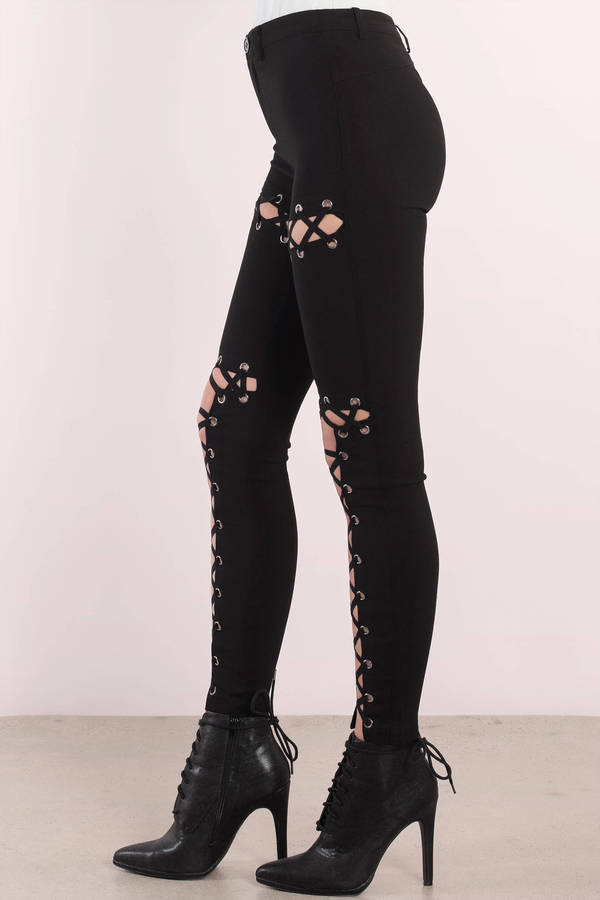 Bounce Back Front Lace Up Pants in Black - $31 | Tobi US