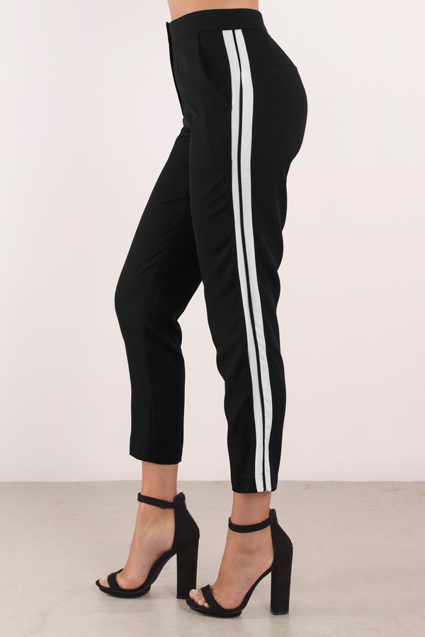 black pants with stripe down side