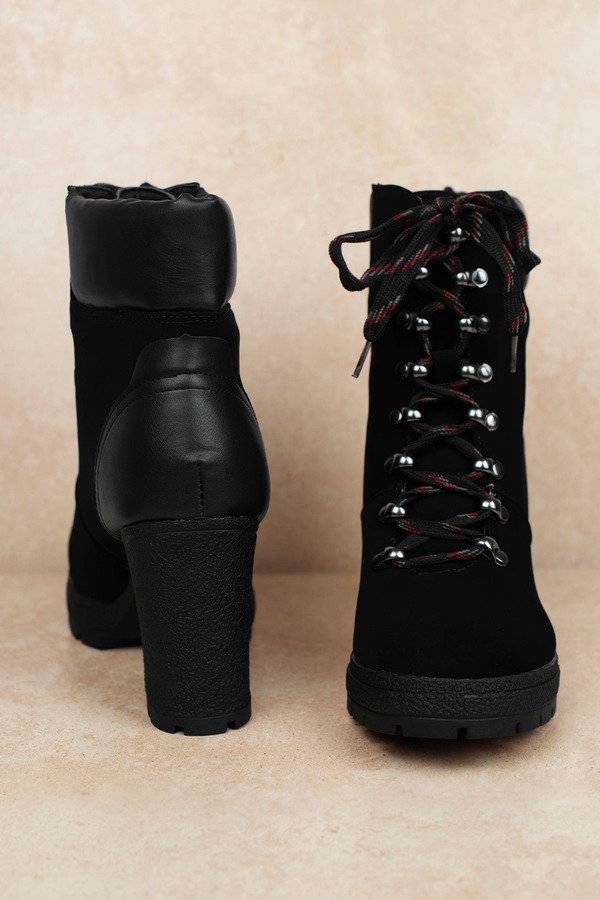 Ciara Faux Suede Lace Up Ankle Booties in Black - $78 | Tobi US