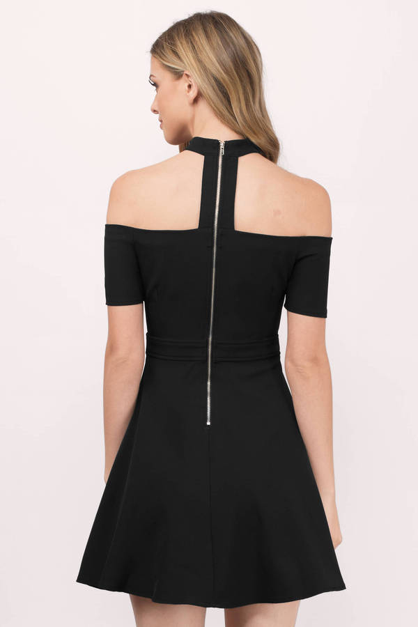 Black Skater Dress - Black Choker Dress - Bardot Skater Dress - $17 ...