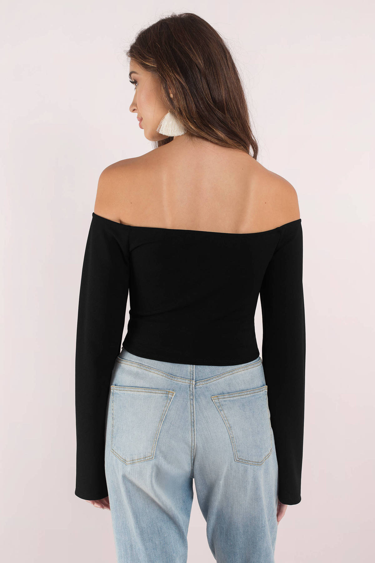 plain black off the shoulder top