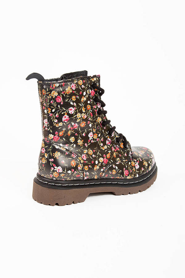 Guns and Roses Combat Boot in Black Floral - $60 | Tobi US