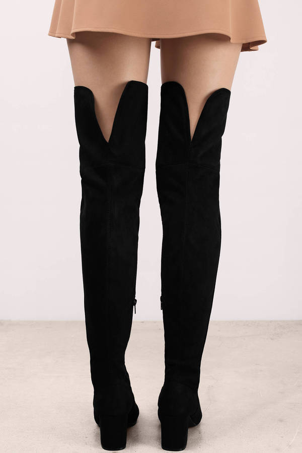 Black Boots - Gray Suede Boots - Suede Black Over The Knee Boots - $49 ...