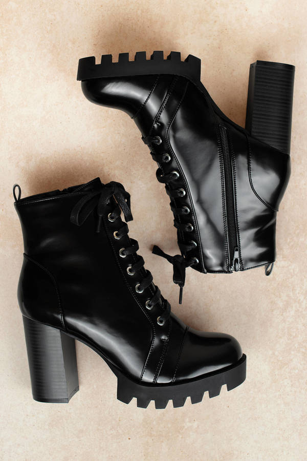 Black Booties - Heeled Combat Boots 
