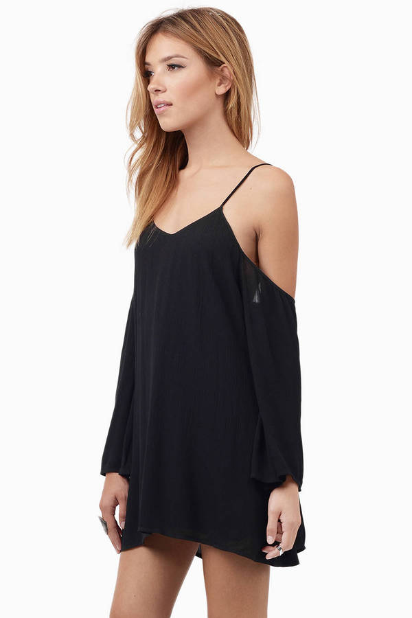 Black Casual Dress - Cold Shoulder Shirt Dress - Black Day Dress - $16 ...