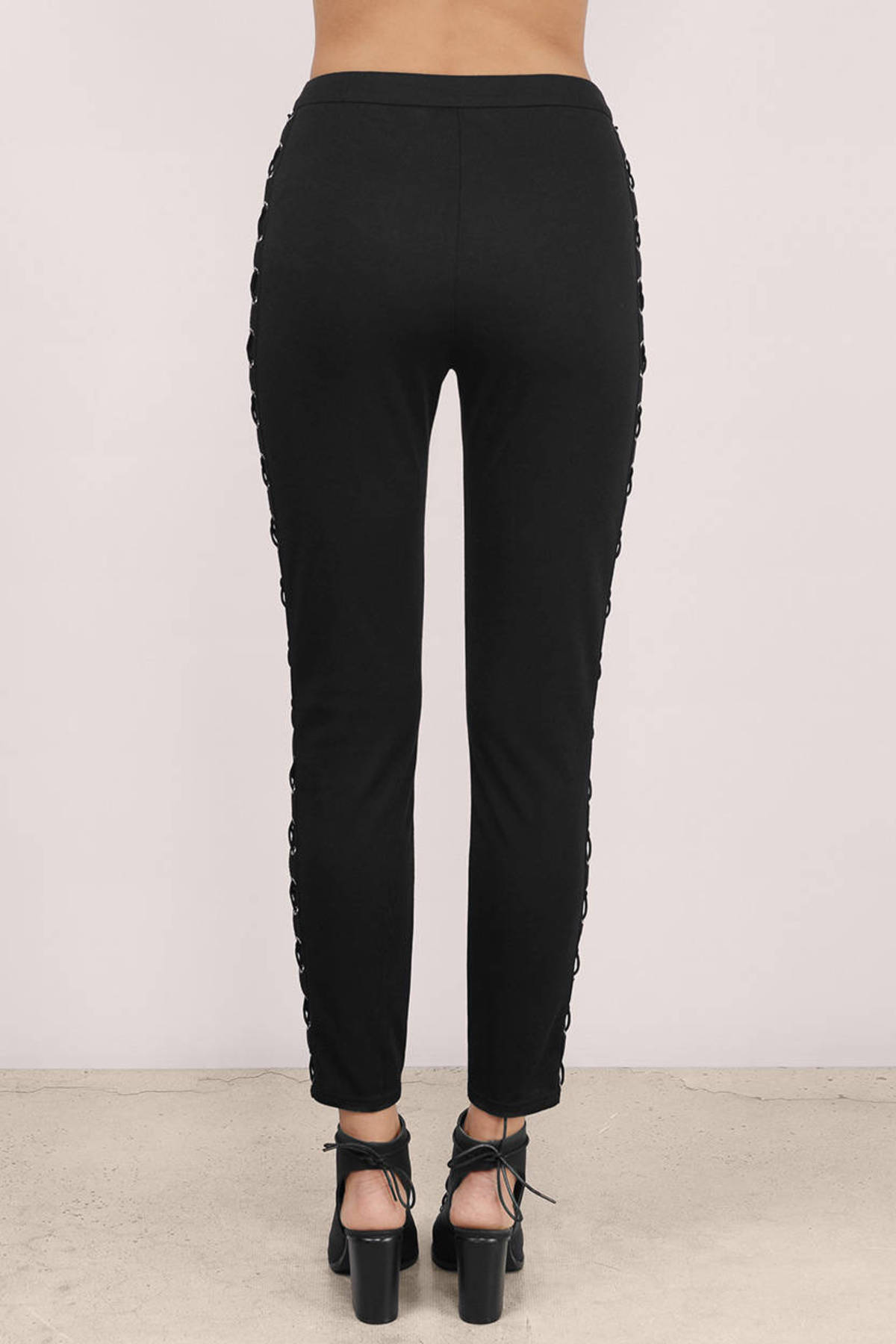 black lace up pants