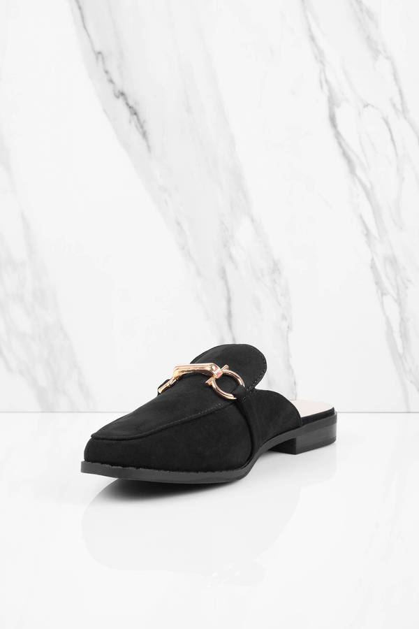 Cute Black Tobi Flats - Buckled Mules - Black Slip On Mules - $56 | Tobi US