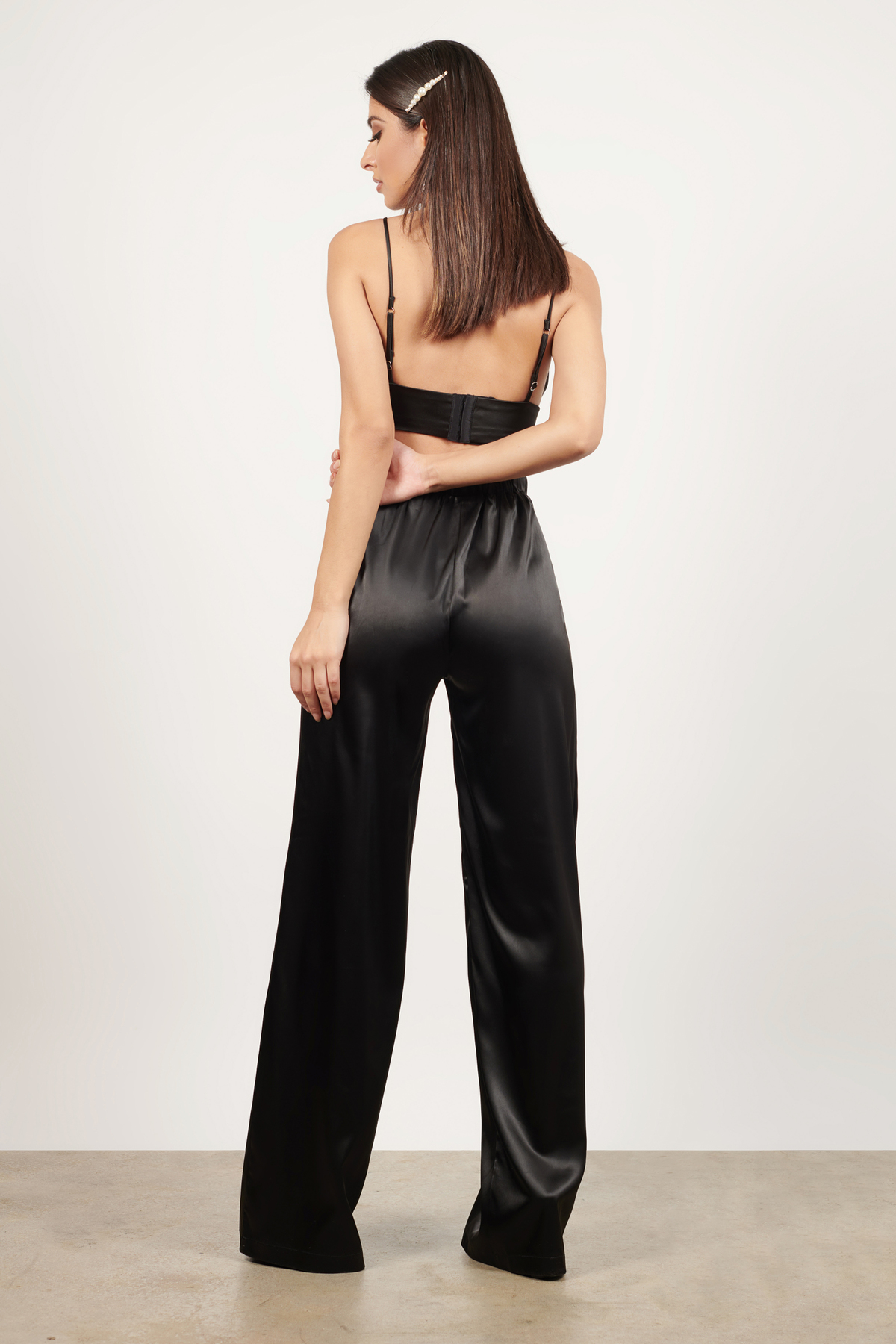 black satin wide leg pants