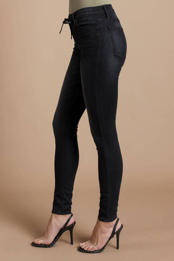 Raven Lace Up Denim Jeans in Black - $114 | Tobi US
