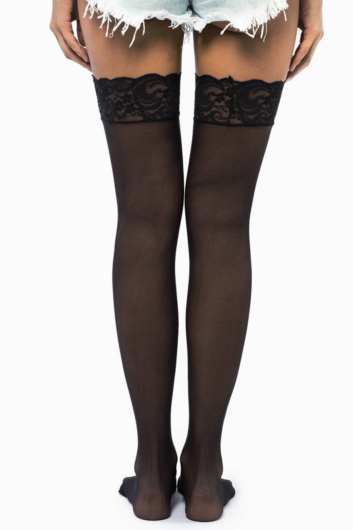 Sheer Lace Thigh Highs In Black Tobi Us