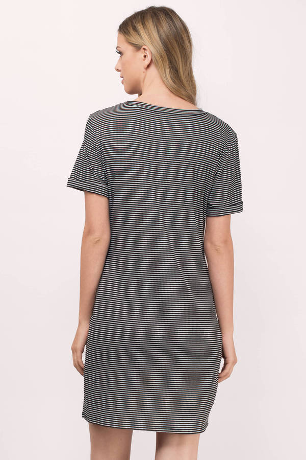 White Black Street Stripes Shift Casual Dress