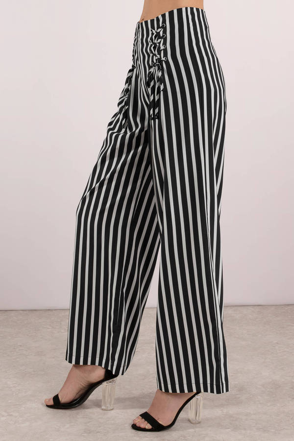 West Coast Black & White Stripe Lace Up Pants - $37 | Tobi US