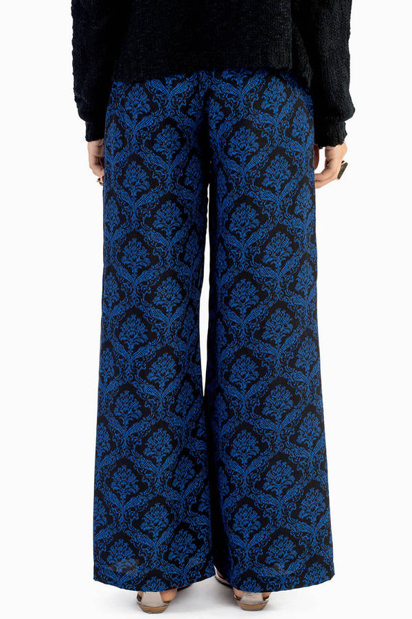 Trendy Blue Pants - Pattern Pants - Blue Printed Wide Leg Pants - $21 ...