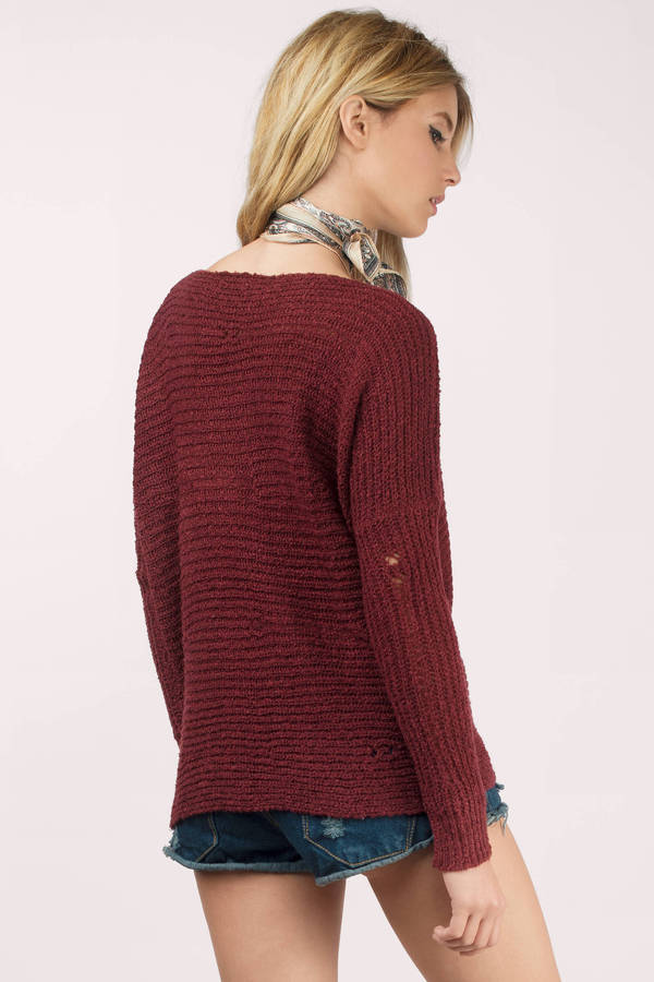 Burgundy Sweater - Long Sleeve Sweater - Burgundy Knit Sweater - $11 ...