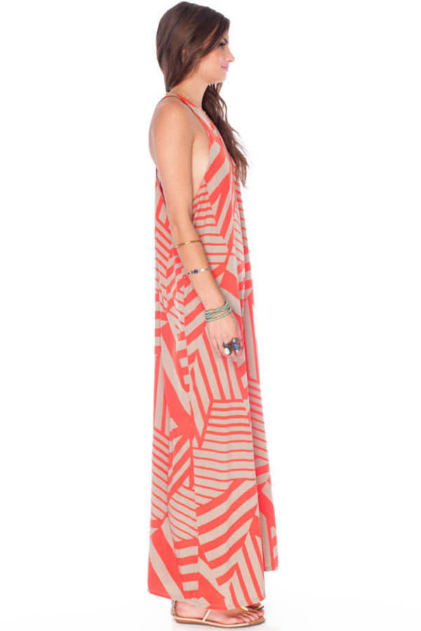 Dazed Maxi Dress In Coral And Beige 52 Tobi Us 5077