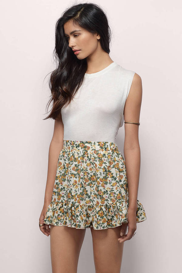 Beige Skirt - Floral Print Skirt - Sage Skirt - Toast Floral Skirt - $8 ...