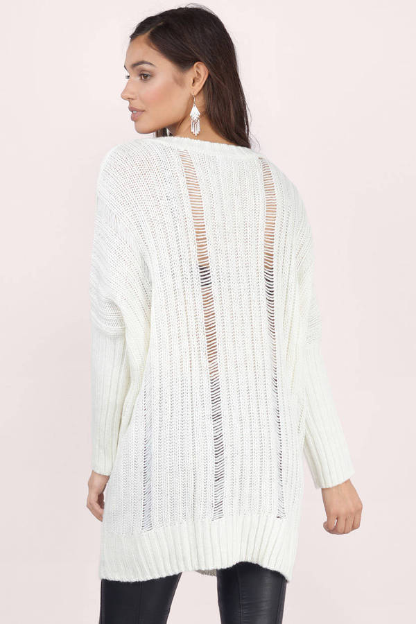 White Sweater - Long Oversized Sweater - White V Neck Sweater - $26 ...