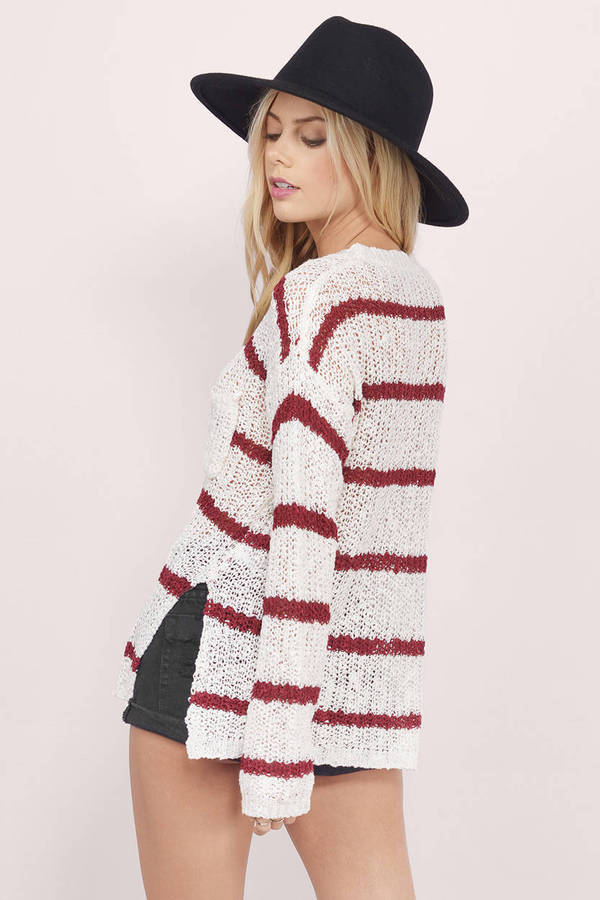 Cream & Wine Sweater - White Sweater - Navy Stripe Sweater - $13 | Tobi US