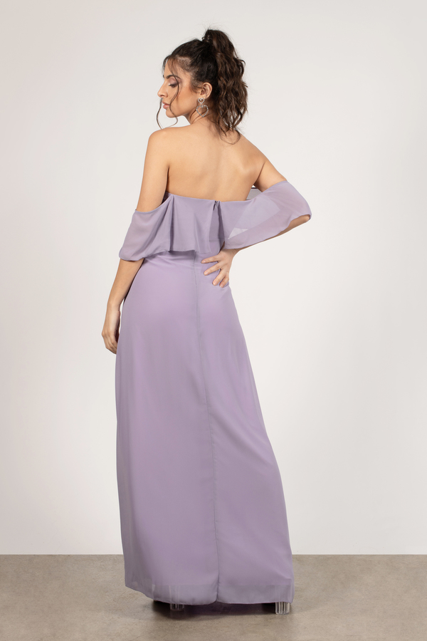 lavender off the shoulder maxi dress