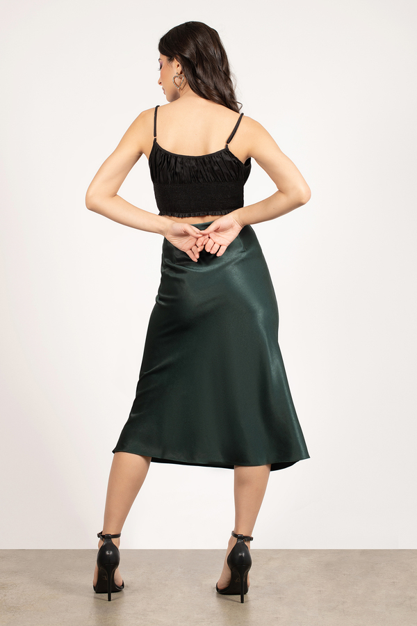 Aldrid Satin Midi Skirt in Emerald - $98 | Tobi US