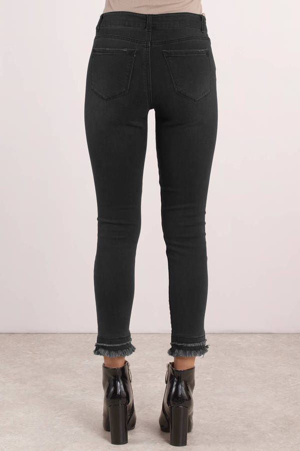 Downtown High Waisted Double Hem Denim Pants in Faded Black - $25 | Tobi US