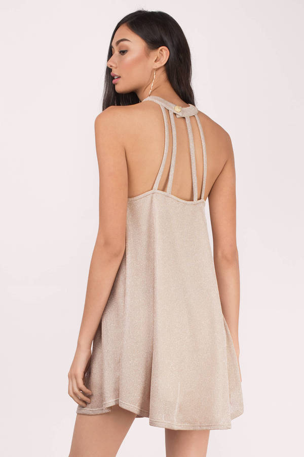 Gold Shift Dress  Strappy Gold Dress  Shimmering Gold Dress  $54