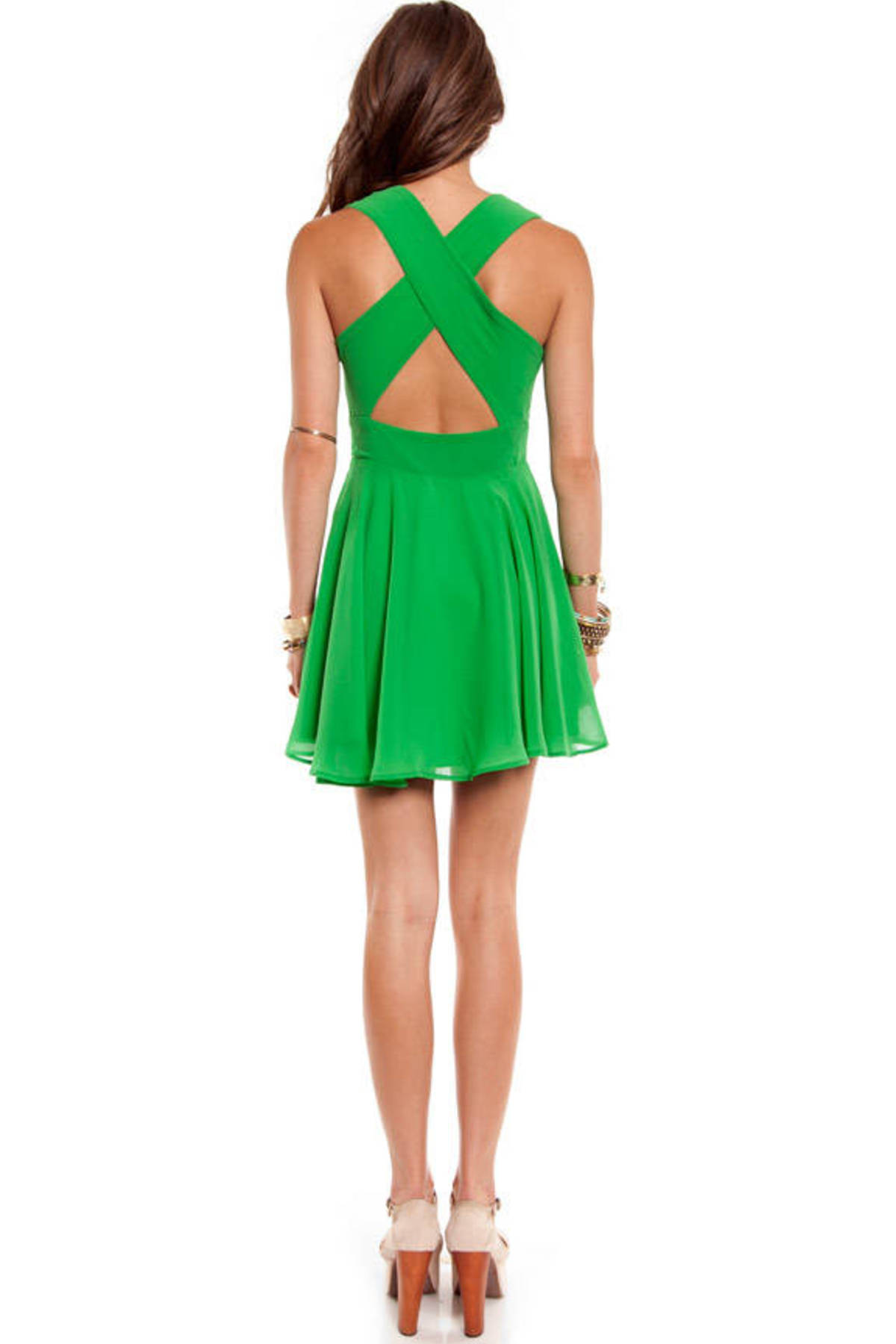 Twirl Around Cross Back Dress in Green - $23 | Tobi US