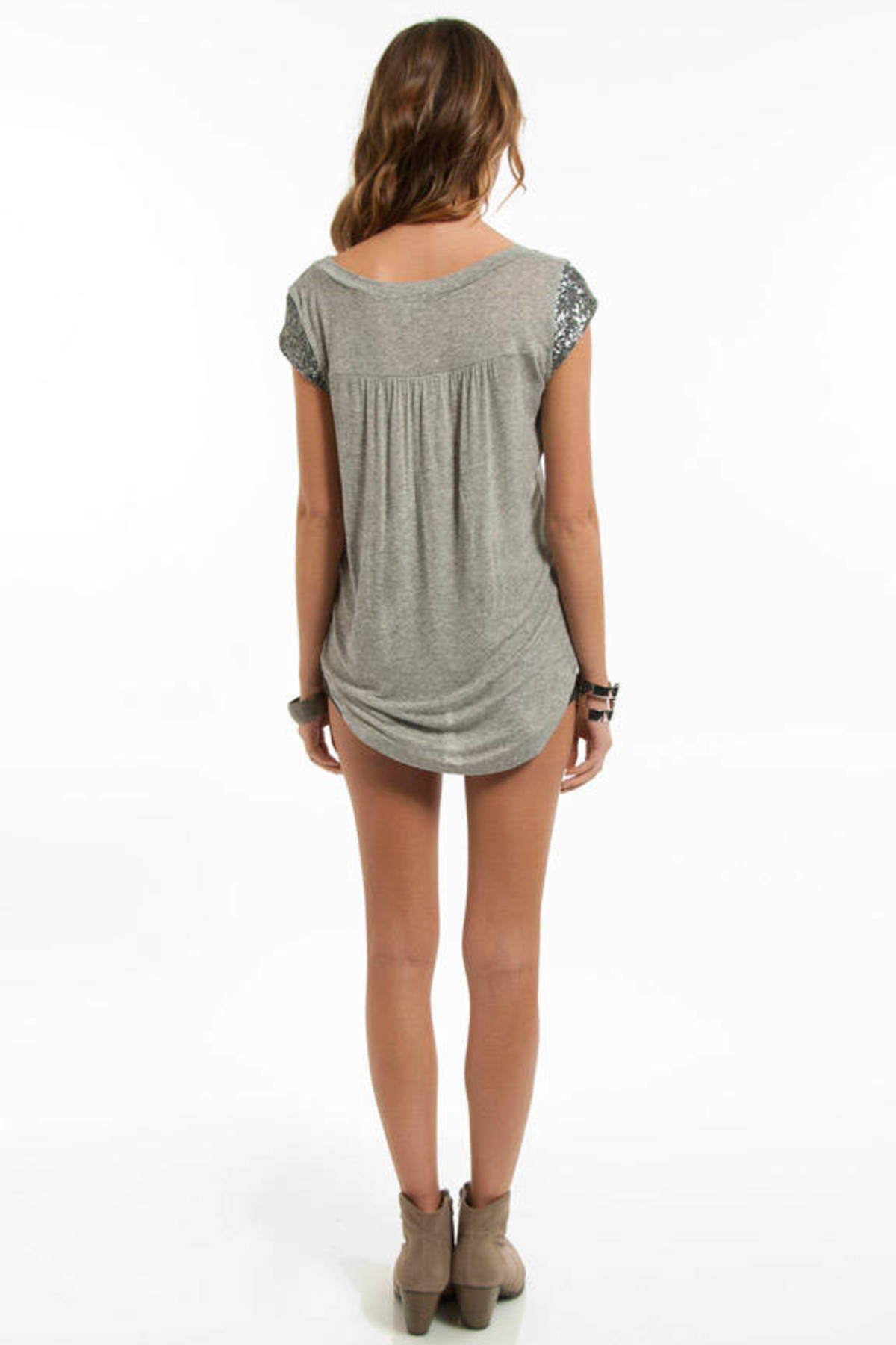 Glitz Shoulder Shirt in Grey - $30 | Tobi US