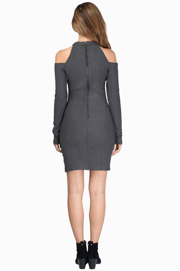 Cute Grey Bodycon Dress - Cold Shoulder Dress - Bodycon Dress - $20 ...