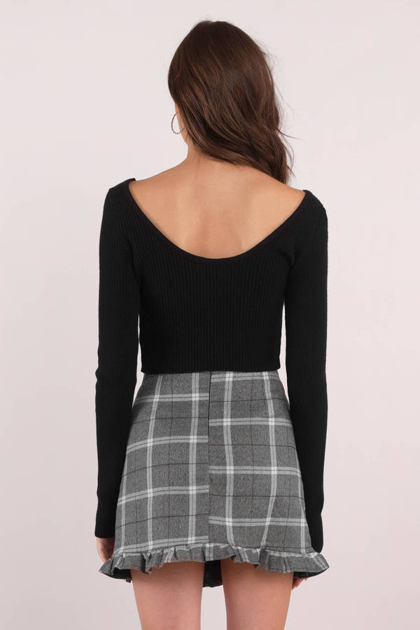 Trendy Grey Skirt - Plaid Skirt - Grey Ruffle Skirt - $26 | Tobi US