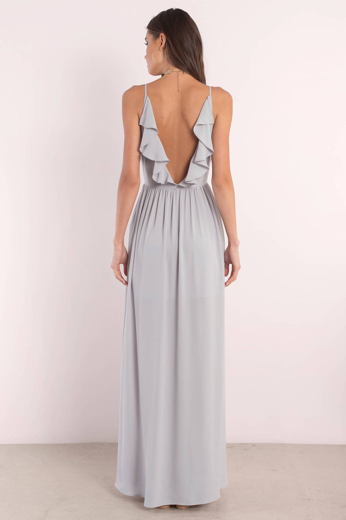 Cute Grey Dress - Plunging Dress - Grey Elegant Dress - Maxi Dress