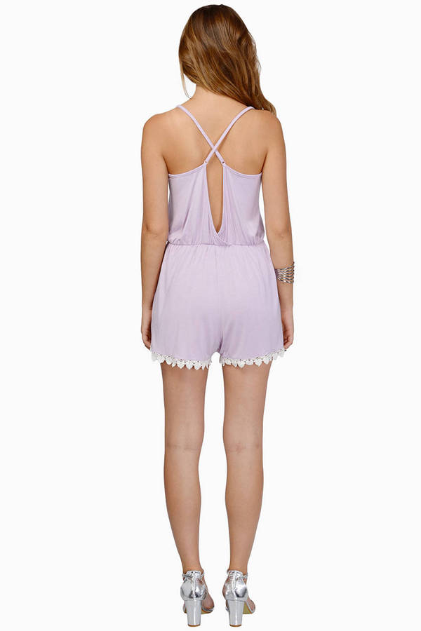 Lavender Romper Purple Romper Lace Trim Romper Open Back Romper 32 Tobi Us 9841