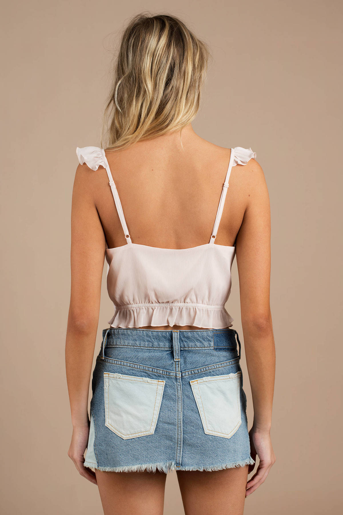 Patched Denim Mini Skirt In Light Wash Tobi Us